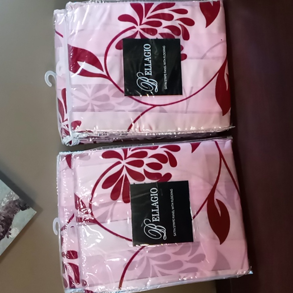 Set of 4 Bellagio Satin Stripe Panel w Flocking 54"× 84" Rose/Burgundy NIB